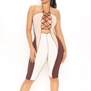 Fashion Nova Charli Colorblock Romper - Brown/Combo size Small NWT